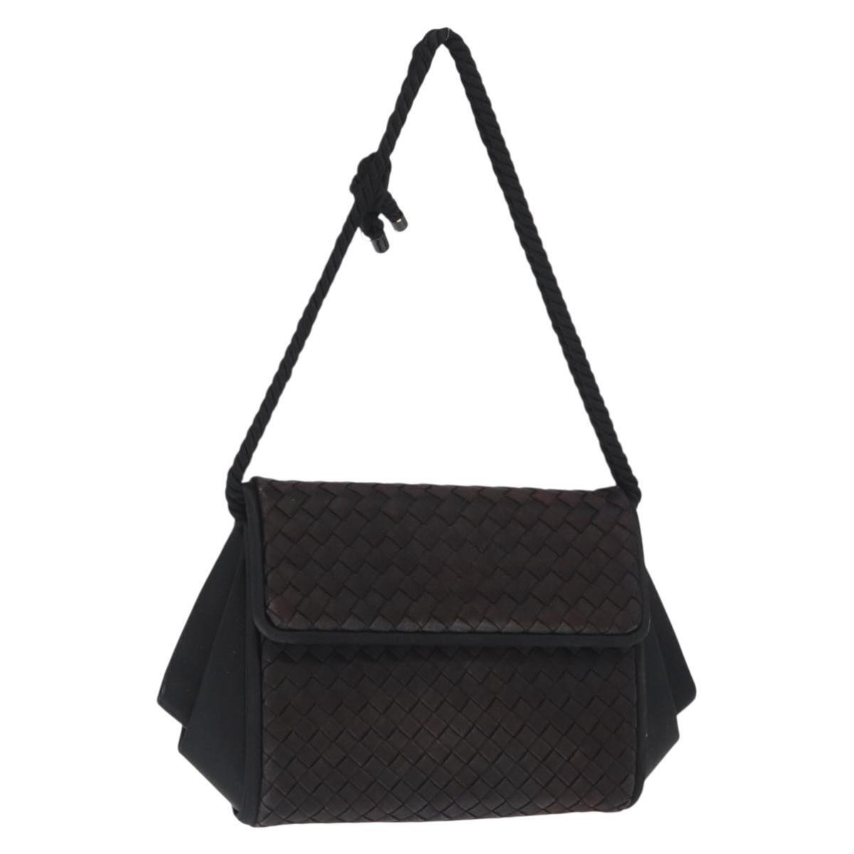 Bottega Veneta Intrecciato Shoulder Bag Satin Black Gold Auth 158685